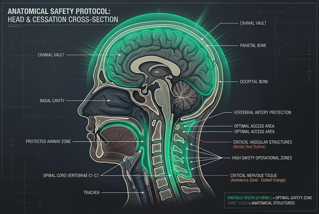 Abstract anatomical safety diagram with green highlighted safety zones