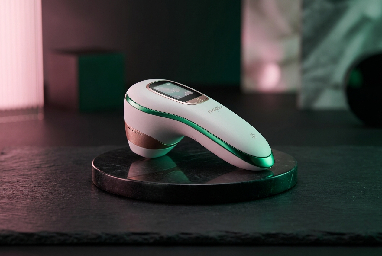 Elegant women's health clinical product with pink and green accent lighting